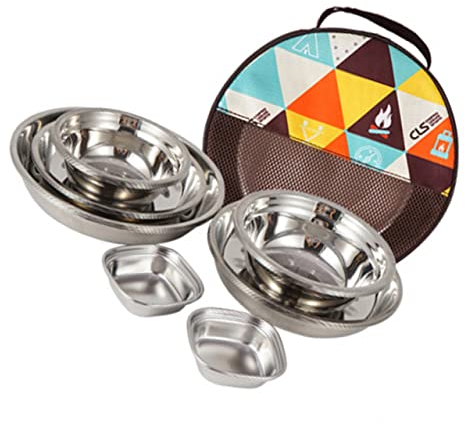 WOONEKY Vaisselle De Camping Acier Inoxydable Kit Assiettes Couverts Récipients Pour Extérieur De Vaisselle Pour Pique- Et Randonnée