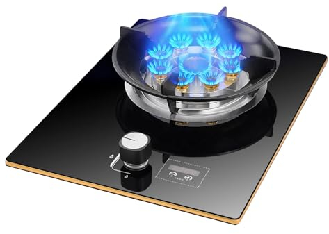 Piano Cottura A Gas, Piano Cottura A Gas A 1 Fuoco, Bruciatore Wok Con Anello Di Fuoco A 9 Camere Da 5,2 KW, Timer, Piano Cottura In Vetro Temperato Nero Con Protezione Spegnimento, Adatto For Cucine