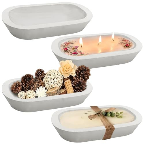 Royxen Paquete de 4 cuencos de masa para vela, cuencos de madera de paulownia, cuenco rústico vintage, cuencos para vela, 9.7 x 6 pulgadas, color blanco