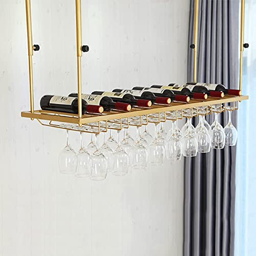IBOWZ Deckenverzierung Deckenregal Industrielle Decke, goldene Weinregale, höhenverstellbar, Weinkelche aus Metall, Weinflaschenhalter, Weinglasregal aus Eisen, für Bars, Küchen, Restaurants