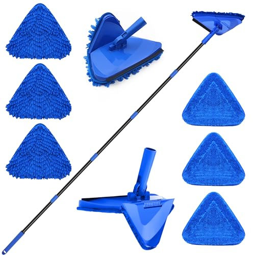 Dolanx Wall Mop Cleaner Long Handle 202 cm, 180° Folding Ceiling Washer Scrubber and Squeegee, Triangle Baseboard Cleaning Tool Duster with 6 Microfiber Chenille Pads for Painted Walls Window Floor