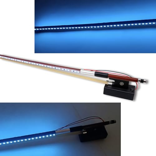 YoungMonic Archet de violon 4/4 en acajou brésilien, archet équilibré avancé avec lumières LED bleues, archet de violon en crin de cheval blanc de Mongolie, convient aux débutants (01)