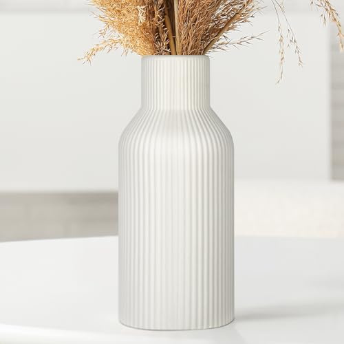 Weiß Keramik Vase für Dekoration - 20cm hoch Weiße vasen für Pampasgras, Flowers, Wohnungsdeko für frische Blumen, Trockenblumen, Esstisch, Büro Moderne Heimdekoration