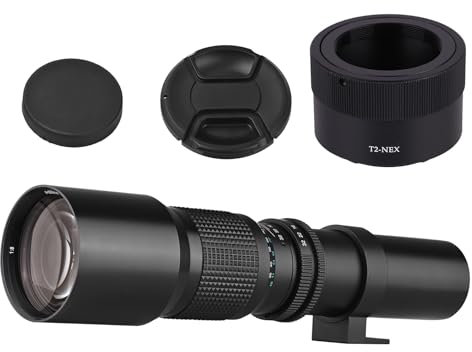 kosingna 500mm Super Telephoto Lens Manual Zoom F8.0-F32 Aperture with T-Mount to NEX E-Mount Adapter Ring Replacement for A9 A7 A7R A7S A5000 A6000 A6500 NEX-7 NEX-5 NEX-6 Cameras
