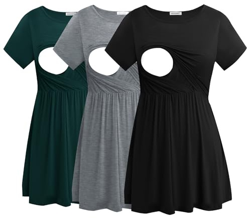 Smallshow kvinnors moderskap omvårdnad toppar kortärmade amning kläder 3 Pack