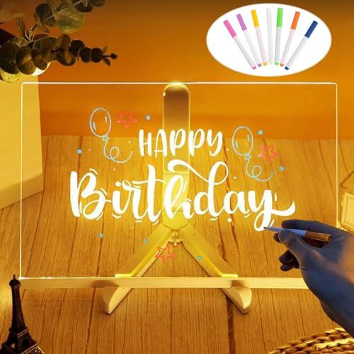 Leuchtendes Led Zeichenbrett,Led Zeichenbrett 30x20cm,Led Notiztafel mit Farben,Acryl Notiztafel mit 7 Farben Stift,Leuchttafel Maltafel Zaubertafel Notizblock Memo mit Stift und Ständer
