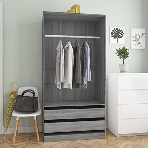 Juroupi Kleiderschrank Vorratsschrank Mehrzweckschrank Schrank Kleiderschrank Grau Sonoma 100x50x200 cm Holzwerkstoff