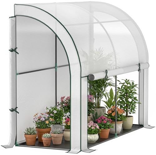 Outsunny Gewächshaus mit Rolltür, Winterfest Foliengewächshaus aus Stahl, Treibhaus für Balkon, Garten, Tomatenhaus mit UV Schutz 200x80x157cm Tomatengewächshaus für Gemüse Blumen Pflanzen Weiß