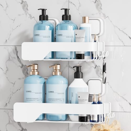 TAILI Duschablage ohne Bohren Duschablage Saugnapf Extra Stark,2 Set Weiß | Saugnapf Dusche Organizer Große Kapazität Rostfreier Bad Organizer Ohne Bohren Badezimmer Zubehör für Shampoo Duschkorb
