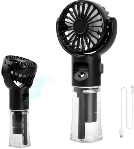 Fangehong Mini Ventilatore Portatile, Ventilatore USB Ricaricabile, Type-C, 4-12H, 4 Velocità con 20ml di Acqua di Raffreddamento a Spruzzo, per Esterni, Interni (Nero)
