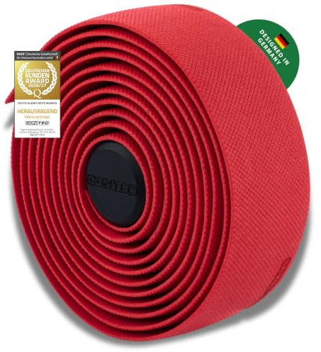 CONTEC Lenkerband Prestige.Grip, 2000x30x2,5 mm, aus EVA-Schaum und Gel, selbstklebend und rutschsicher, mit Klebestreifen und 2 Lenkerstopfen, Paar, rot