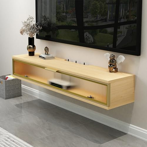 Mueble flotante para TV con cajones, para montar en la pared, centro de entretenimiento, consola multimedia, moderno mueble de TV para sala de estar, dormitorio, nogal amarillo, 120 x 24 x 1.