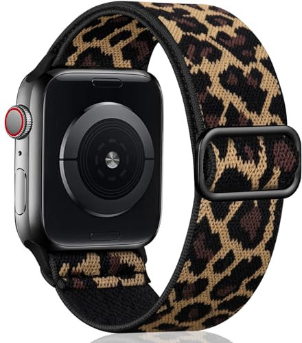 Oielai Solo Loop Straps Compatible with Apple Watch Strap 44mm 45mm 42mm 46mm 49mm, Adjustable Nylon Sport Replacement Band for iWatch Series 11 10 9 8 7 6 5 4 3 2 1 SE Ultra, Leopard