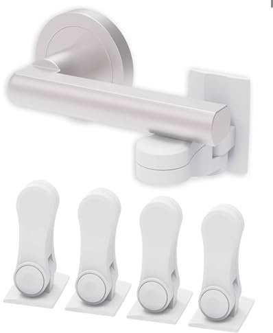 Door Lock Without Drilling - Child Door Lock for Kids Safety - Temporary Adhesive Door Handle Locks - Childproof Door Locks for Bedrooms/Nurseries - Easy Install Child Safety Door Lock