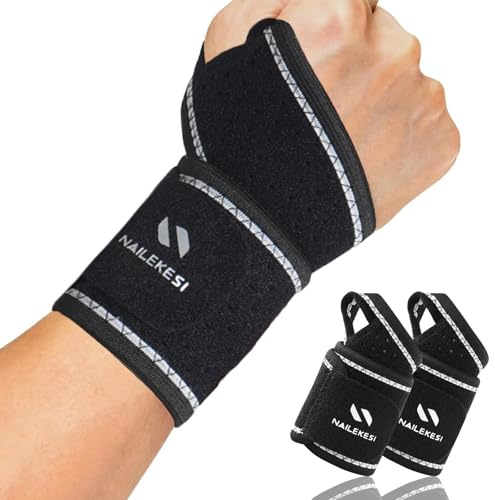 YILAIMAX 2 Pcs Wrist Supports Right Left Hand Bandage Adjustable -Black | Compression Tendonitis Wrist Support for Man Woman Wrist Brace,Pain Relief, Tendinitis, Sprains, Repetitive Strain Injuries