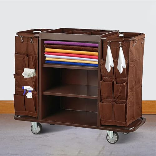 Chariot Ménage Commercial, Chariot de Service 3 Niveaux Roulant, Chariot de Nettoyage Hôtelier, pour Entretien des Chambres D'hôtel et Restaurants