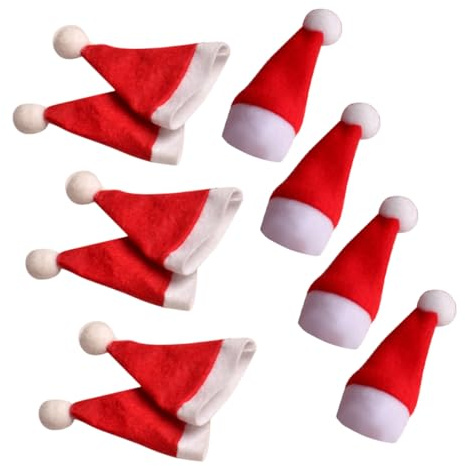 CONGARTENO 10 Stück Teiliges Mini Weihnachtsmützen aus Filz Nikolausmützen für Lutscher Dekoration Wiederverwendbare Candy Package Deko DIY Christbaumschmuck für Weihnachtsfeier und Basteln