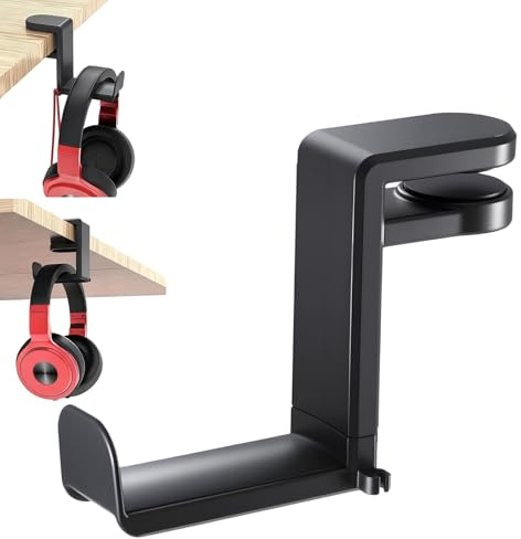 Uoww Kopfhörer Ständer Headset Halterung mit 360° drehbarem Halter, Headphone Stand für Schreibtisch Kopfhörerhalter Gaming Headset Halterung, Oben & unten, Robuste Schwarz Tischklemme mit Kabelclip