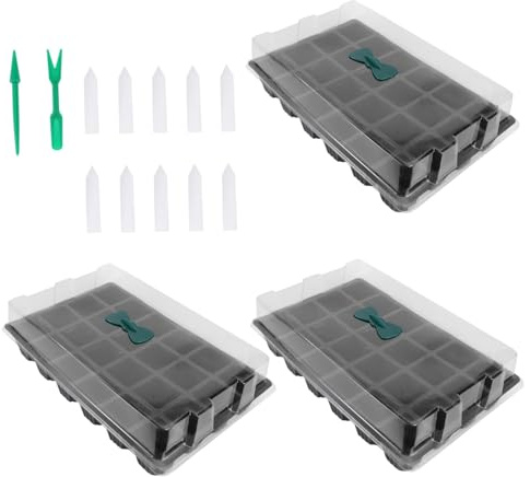 VICASKY Set da 3 Vassoi per Germinazione Semi 24 Fori in Plastica PVC Nera, Coperchio Sigillante per Mantenere Calore e umidità, per Coltivazione di Piantine in Casa e Giardino