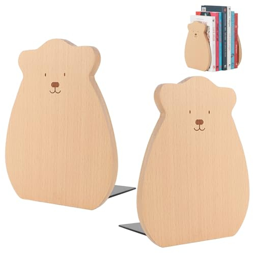 RoxNvm bokstöd av trä, 2 stycken bokträ, bokstöd, halkfria bokhållare för hylla, stöd för hyllor, bokstativ, trä för skola, bibliotek (10,5 x 12 x 15 cm)