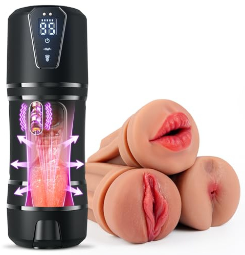 Elektrischer Masturbator, Masturbator für Männer mit 9 Teleskopfunktion & 5 Rotationsfunktionen und Saugen, wiederaufladbarer Sex Spielzeug aus Silikon + ABS, leiser Penis Stimulator Masturbatoren