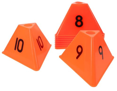 TOBBOMEY 10 Pezzi Coni da Allenamento Numerati Arancioni Marker Sportivi Triangolari per Calcio e Basket Coni Traffico Leggeri e Resistenti per Esercizi Indoor e Outdoor