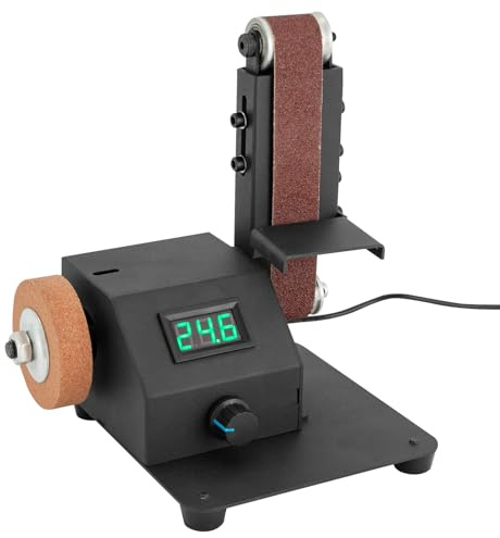 350W Mini Bandschleifer Elektrisch, Bandschleifer Messer mit 0-8500 U/min variabel, inkl. 10 Schleifbänder & Zubehör für Metall, Holz, Kunststoff