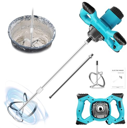 Cement Mixer, 3500W Paddle Mixer Concrete Mixer with 6 Speeds, M14 Mixing Rod, Plaster Mixer Handheld Electric Paint Mixer, Mixing Paddle for Drill, Concrete Tools for Mixing Feed/Plaster/Paint/Cement