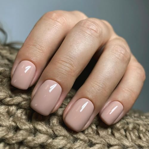 Virellay 24 Stück Rosa Press on Nails, Quadrat Short Neutral Künstliche Fingernägel, Glänzende Falsche Nägel Mit Voller Deckkraft, Fake Nägel für Frauen DIY (Rosa)