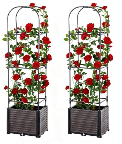 Garvee Lot de 2 bacs de Culture surélevés 150cm avec Treillis – Jardinière Auto-irrigante Robuste en métal et PP – pour tomates, légumes, Plantes grimpantes et Fleurs – Intérieur/extensionérieur,