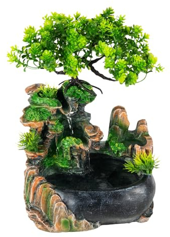 Fontana per piante verdi, fontana da interni con piante, fontana decorativa da tavolo con cascata, per ingresso e soggiorno, 20 x 15 x 28 cm
