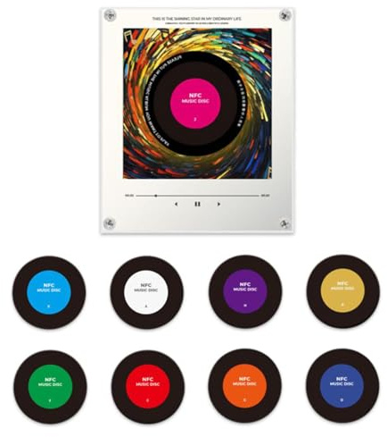 Imanes de nevera de música retro con juego de reproductor, 10 imanes de nevera de disco de vinilo vintage, reproductor de música programable de 128 MB habilitado para NFC, regalos musicales estéticos