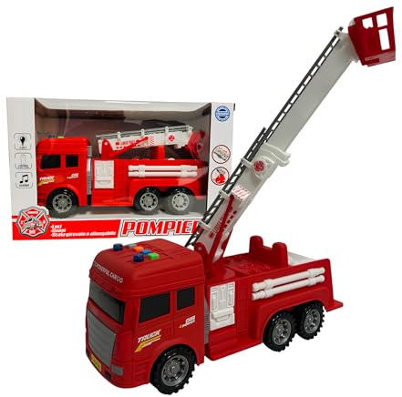 Feuerwehrauto Lichter und Geräusche, Bewegung, Kupplung, ausziehbare Leiter, drehbar, Feuerwehrauto, großes Spielzeug für Kinder, 30 cm, blinkende Lichter Sirenen Musik, echte Sounds, Fahrzeug