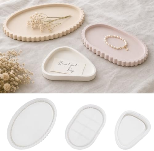 Forbabe 3 Stück Silikonform Tablett, DIY Gipsformen zum Gießen mit Rillen | Wiederverwendbare Silikonformen Gießformen für Harz Beton Gips Silikon Gießform für Schmuckschalen Kerzenuntersetzer DIY Deko