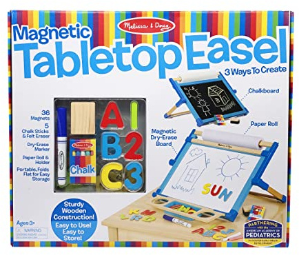 Melissa & Doug Double-Sided Magnetic Tabletop Art Easel - Dry-Erase Board and Chalkboard