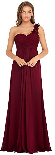 Ever-Pretty Damen Abendkleid One Shoulder A-Linie Empire Chiffon Lang Ballkleider Burgund 40EU
