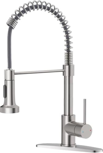 OWOFAN Kitchen Faucets, Brushed Nickel Kitchen Sink Faucet with Pull Down Sprayer Single Handle with Deck Plate Stainless Steel, Suitable for Farmhouse Camper Laundry Rv Bar - OWOFAN 9009SN