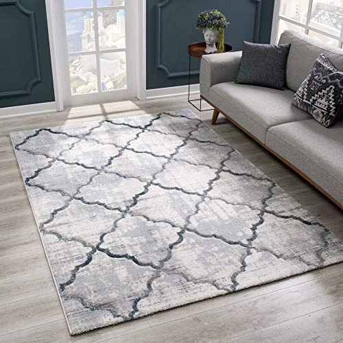 SANAT Wohnzimmer Teppich Modern Design - Kurzflor Tepiche für Wohnzimmer, Schlafzimmer, Küche - Handgearbeiteter Konturenschnitt, Öko-Tex 100 Zertifiziert, Grau, Größe: 80x150 cm