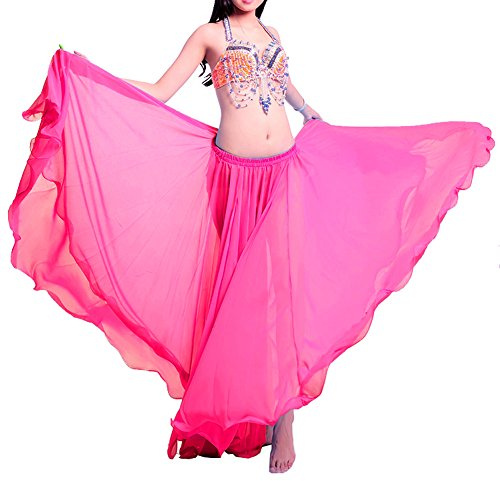 Wuchieal Bauchtanz Rock Bauchtanz Kostüm Damen Tänzerin Chiffon Röcke Big Swing Langer Rock Festival Performance Kleidung (Dunkelrosa, One Size)