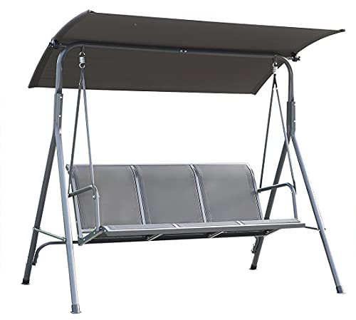 Angel Living Hollywoodschaukel Gartenschaukel 3 Sitzer mit Sonnenschutz aus Stahl Grau