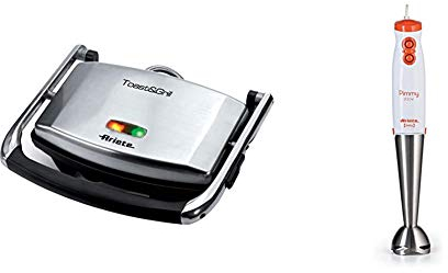 Ariete 1911 Toast & Grill Slim & 881 Pimmy 200 - Frullatore ad immersione, 200 watt, Gambo staccabile in acciaio inox, Bianco/Arancio e Acciaio Inox