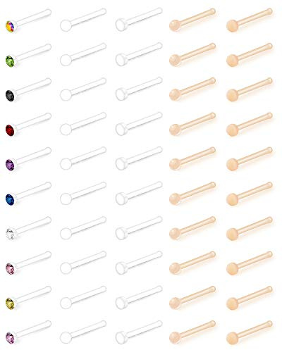 AceFun 14G-22G Piercing Retainers Set Acryl Bioflex Edelstahl Plastik Lippe Nase Augenbraue Zunge Bauchnabel Ohr Piercing Kit Klare Nasenring Piercing Bunte CZ für Frauen Männer
