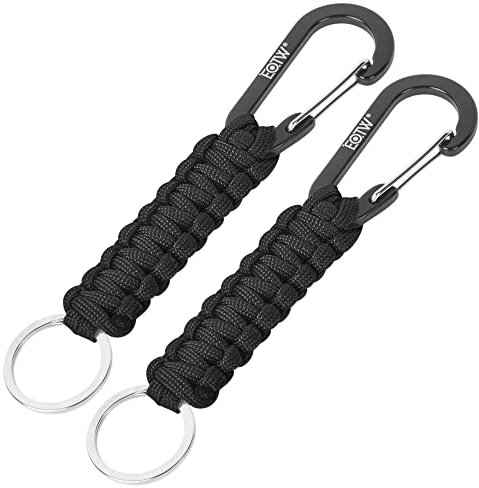 EOTW Paracord Schlüsselanhänger Karabiner Karabinerhaken D Ring Schlüsselband Schlüsselring für Motorrad Auto Camping Wandern Männer Frau Kinder (2 Schwarz)