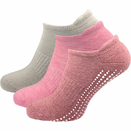 GAWILO Damen Yoga & Pilates Socken (3 Paar) | Stopper Socken | sicherer Halt auf glatten Böden, ohne drückende Zehennaht | mit rutschfesten Noppen (farbig 1, 35-38)