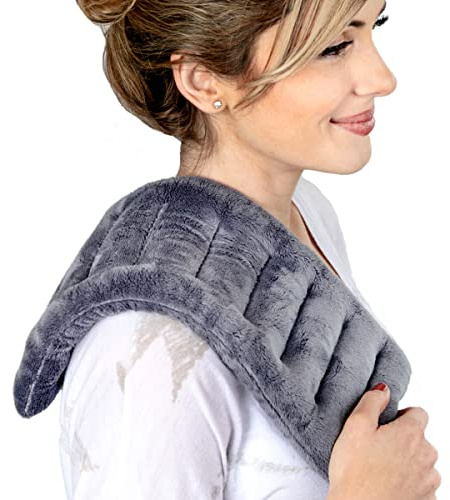 Purple Moon Collection - Microwavable Heating Pad for Neck & Shoulders - 6x16, Gray - Flaxseed Heat Pack - Weighted Hot & Cold Therapy Compress Wrap for Pain Relief, Menstrual Cramps, Sore Muscles
