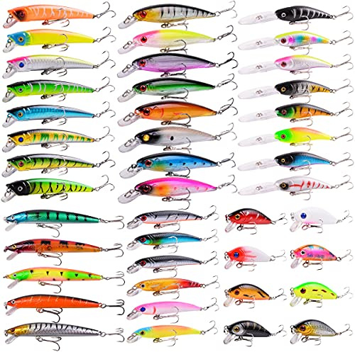 Aorace 43pcs Bass Fishing 56pcs Lures Kit Set Topwater Hard Baits Minnow Crankbait Pencil VIB Swimbait for Bass Pike Fit Saltwater and Freshwater