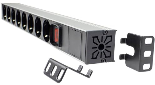 as - Schwabe Multi-Winkel Steckdosenleiste 7-fach ohne Kabel, 19“ RACK, für universellen Einbau in 19 Zoll Netzwerkschränke, 45°-Anordnung, IP20, Schwarz/Aluminium I 18195