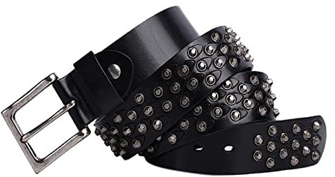 WRJAHCG Nietengürtel Punk, runder Nietengürtel, Ledergürtel, Metall-Punk-Nietengürtel für Männer und Frauen,Schwarz,115cm/45.2''