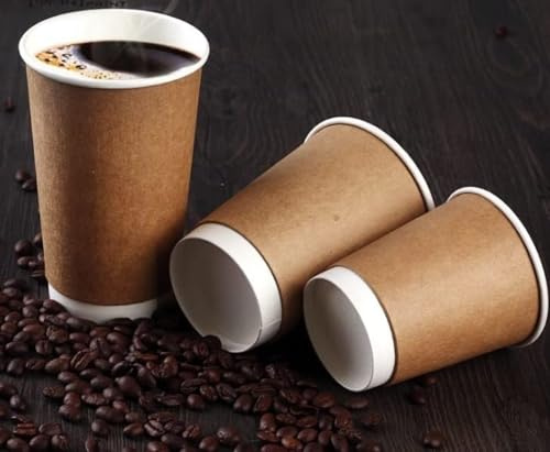 HOT BARGAINS, 500 x 12oz Brown Double Wall Insulated Disposable Coffee Cups - Kraft Paper Cups for Chocolate Tea, Espresso, and Cold Drinks