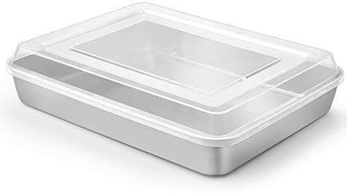Herogo Cake Pan with Lid, 9 X 12 Inch Rectangle Stainless Steel Lasagna Baking Pan Deep, for Brownies Casseroles Cakes, Dishwasher Safe